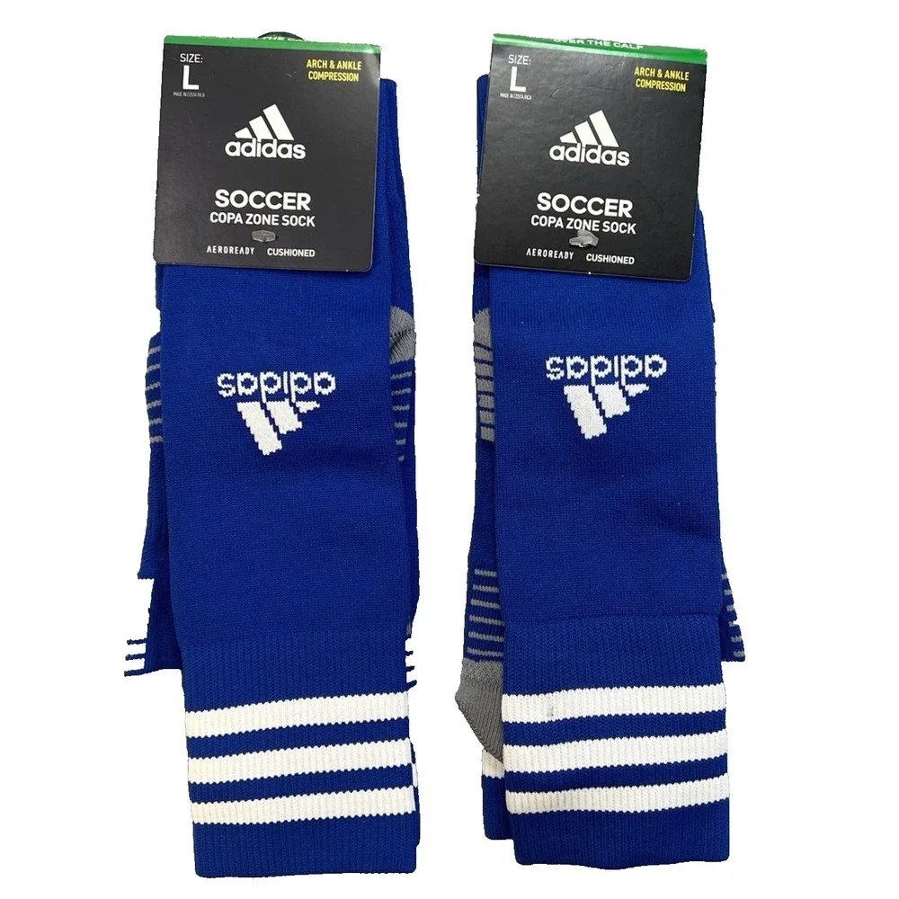 NEW 2 Pair Adidas L Copa Zone‎ Aeroready Compression Soccer Socks Blue unisex